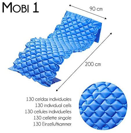 Mobiclinic, Mobi 1, Colchón antiescaras de aire alternante, con motor compresor, PVC médico ignífugo, para escaras de Grado I, 200 x 90 x 7, 130 celdas, color Azul